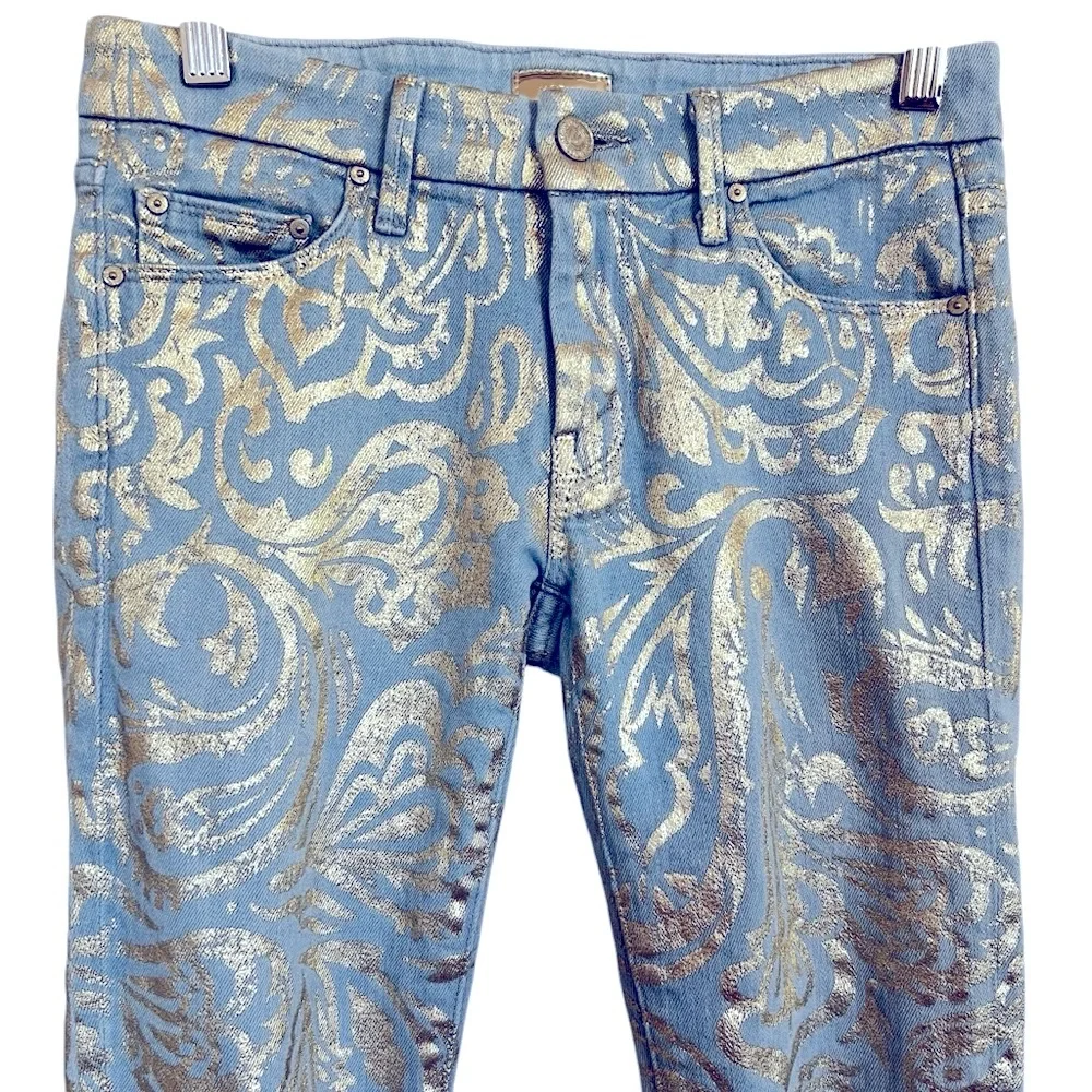 Mother The Looker Gold Rush Baby Gold Stencil  Light Blue Jean Women’s size 26 - Picture 3 of 15